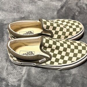 Vans Olive Checkered Slip-Ons